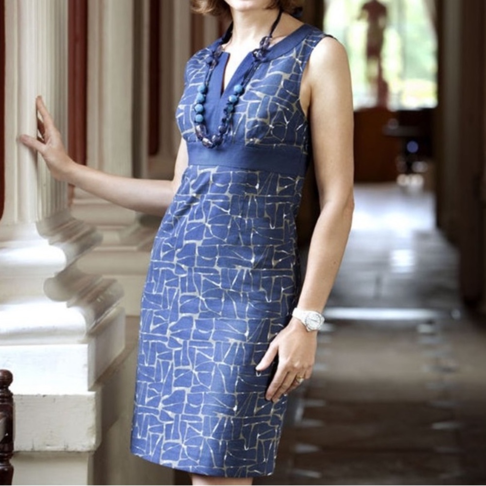 Boden Notch Neck Blue Abstract Dress 6R